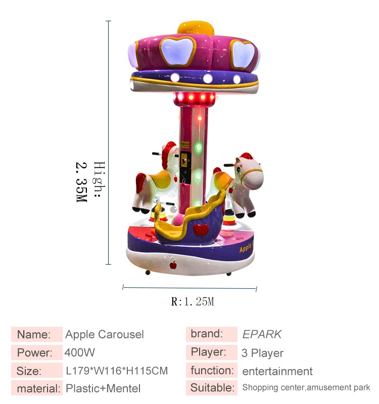 New Design Lovely Rotation Swing Machine Apple Carousel For 3 Players