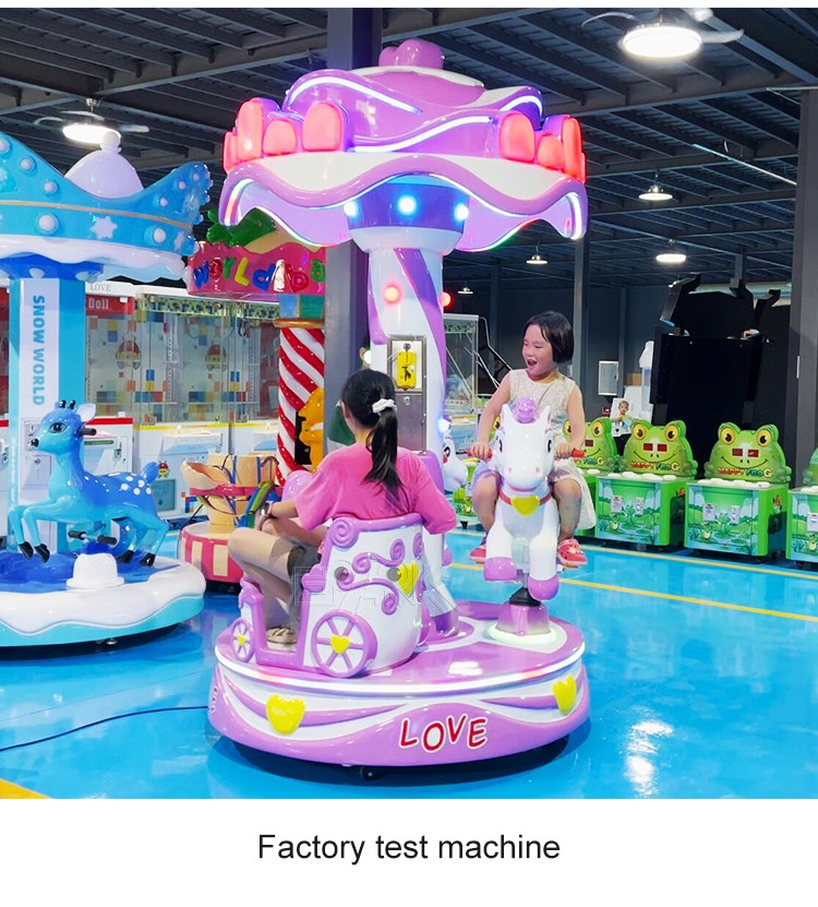 Mini Carousel Amusement Park Kiddie Rides Indoor Game Machine 3 Seats Small Carousel Horse