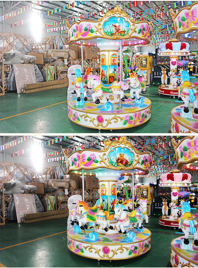 Coin Operated Kiddie Rides Portable Carousel Fairground Merry Go Round 6 Seats Carousel Horse