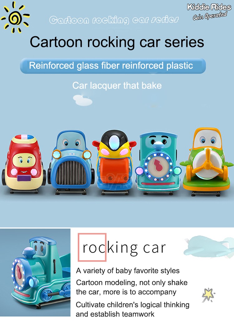 Kids Fun Rides New Design Cute Cartoon Swing Car Machine Coin Operated Fiberglass Kiddie Rides
