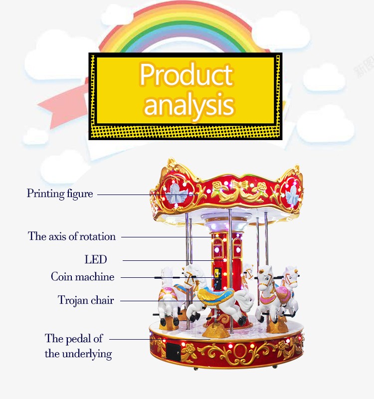 6 Seats Outdoor Rotating Carousel Kids Amusement Rides Commercial Mini Carousel