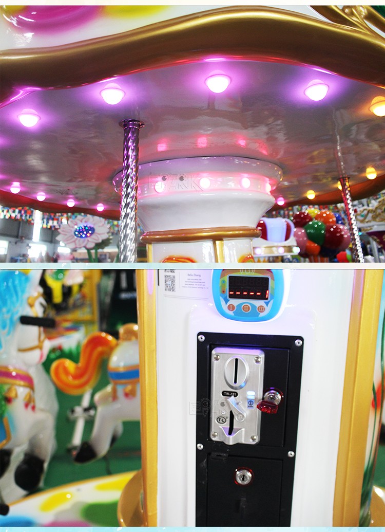 Coin Operated Kiddie Rides Portable Carousel Fairground Merry Go Round 6 Seats Carousel Horse