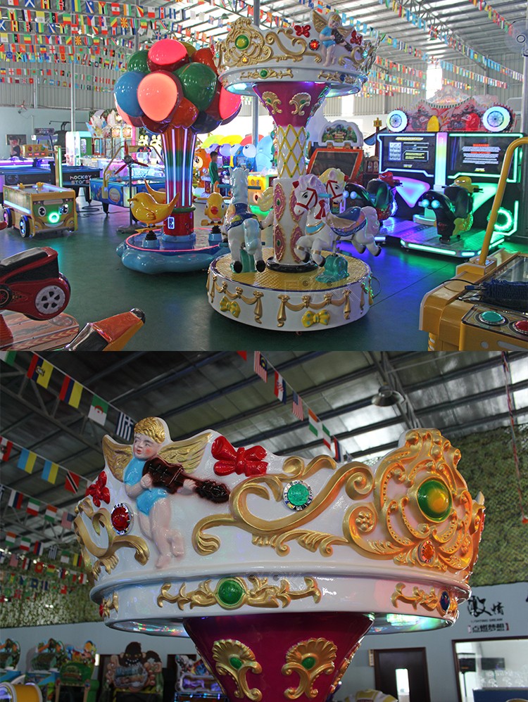 Indoor Amusement Park Rides Merry Go Round 3 Seats Kids Small Carousel Horses Ride