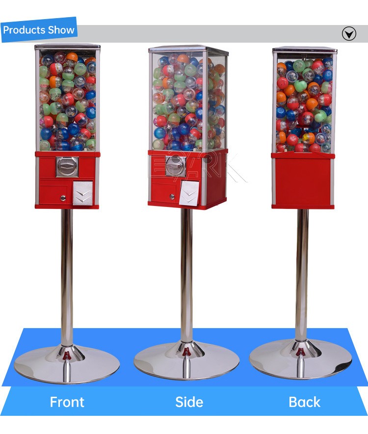 Coin Operated All Metal Toy Capsule Vending Machine On Single Chromed Square Stand
