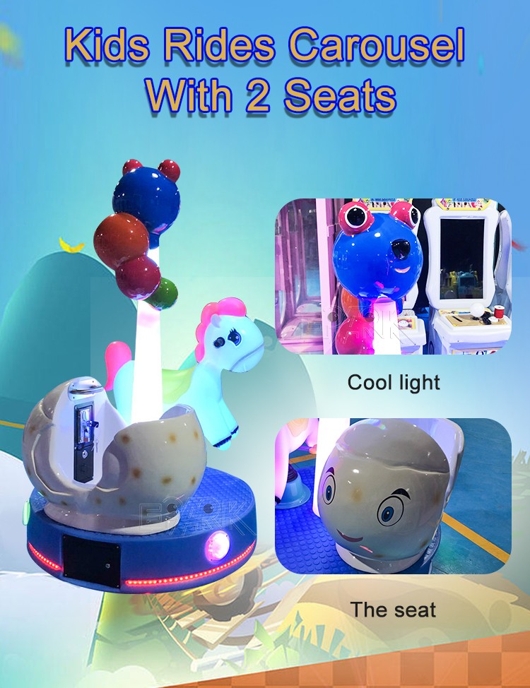New Style Kids Ride on 2 Seats Coin Operated Electric LED Lighting Mini Carousel