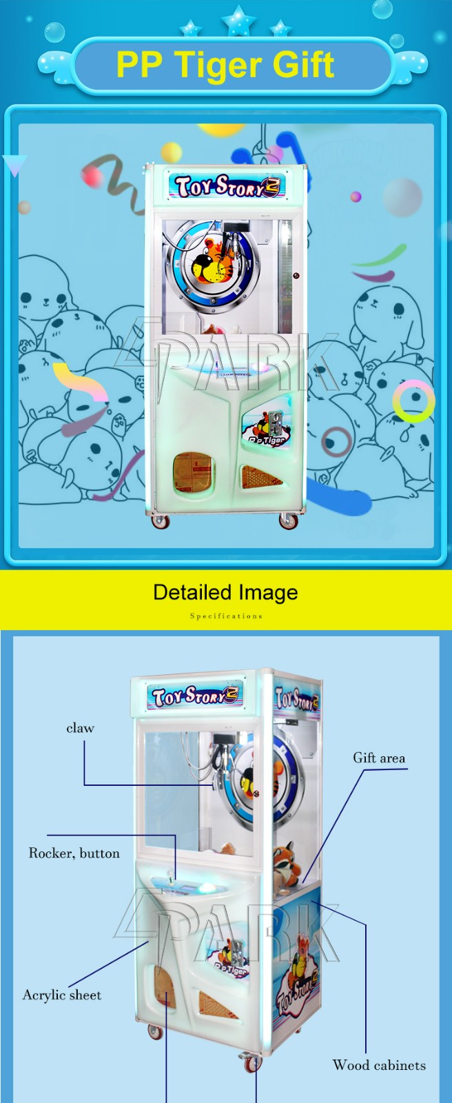 Electronic Coin Operated Pp Tiger 2 Toy Crane Gift Claw Crane Game Machine India Hot Selling