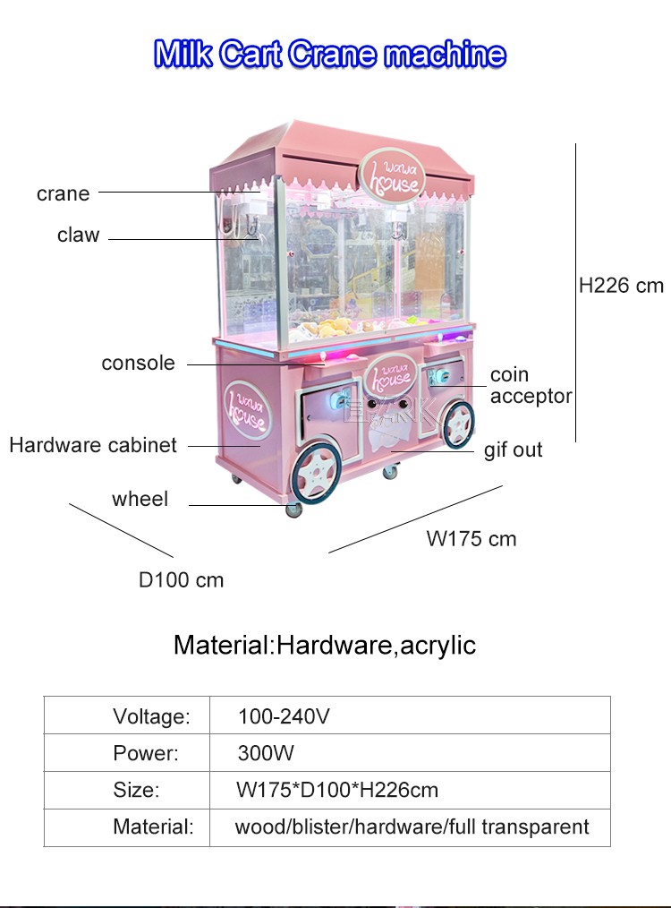 Coin Operated Arcade Game Milk Cart 2 Players Cheap Claw Crane Machine Toy Mini Claw Machine With Bill Acceptor