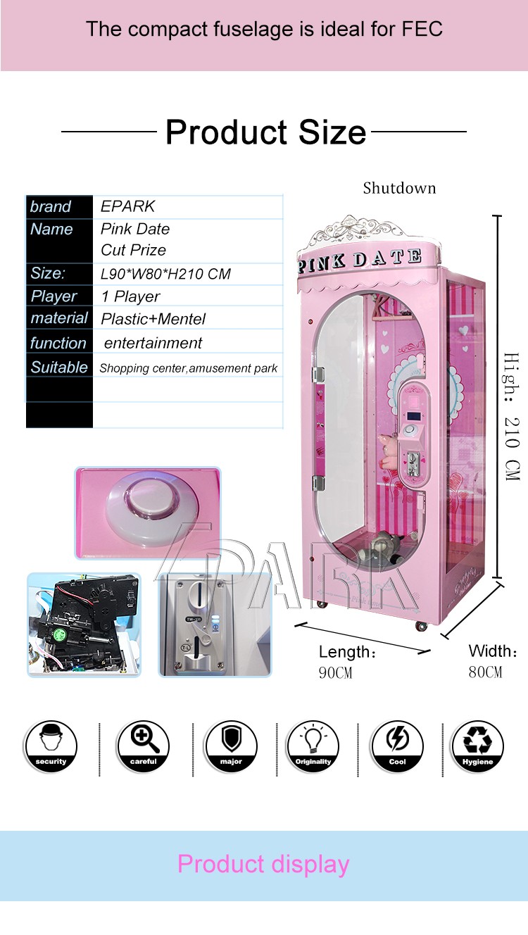 Quality New Product Pink Date Cut Prize Coin Operated Gift Game Machine For Sale