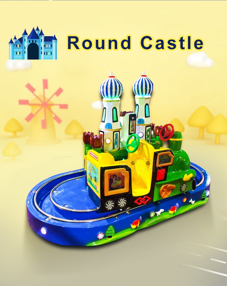 Indoor Coin Operated Fiberglass Round Castle Ride On Train Kiddie Ride Game Machine